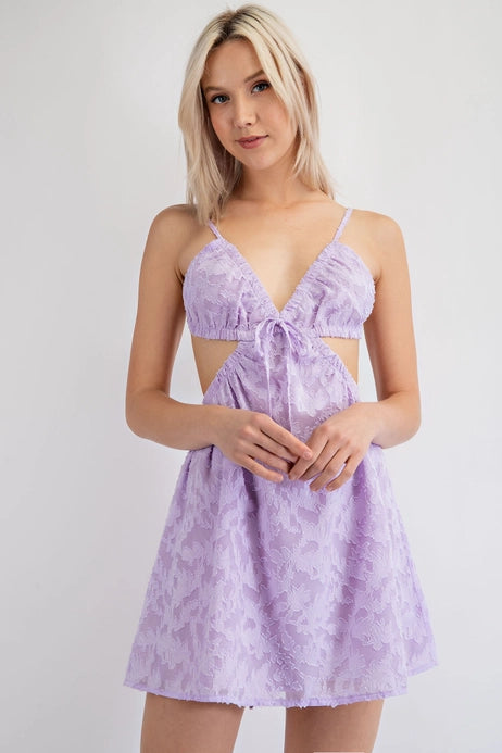 Lilac Floral Embroidered Chiffon Ruched Mini Dress Stylish Floral Print Mini Dress