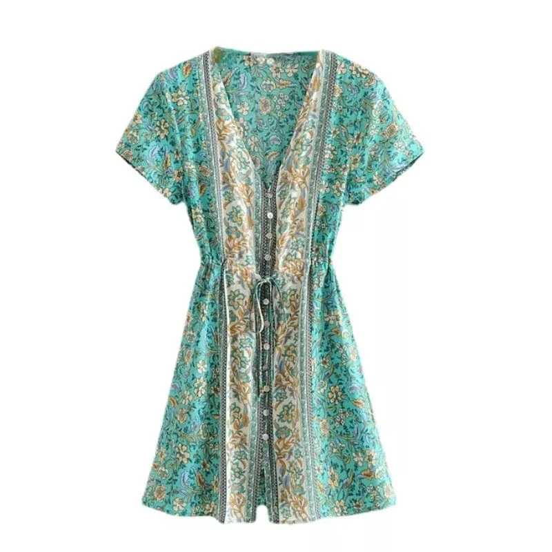 Mirabella Vintage Floral Mini Dress Cozy Cowl Neck Mini Dress