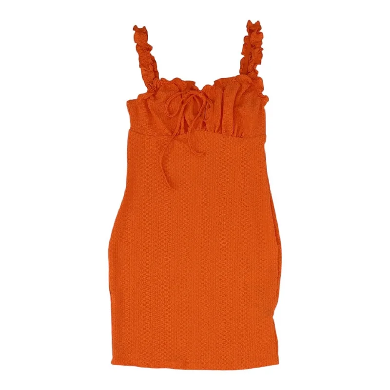 Orange Solid Mini Dress Fashionable Mini Dress with Pockets