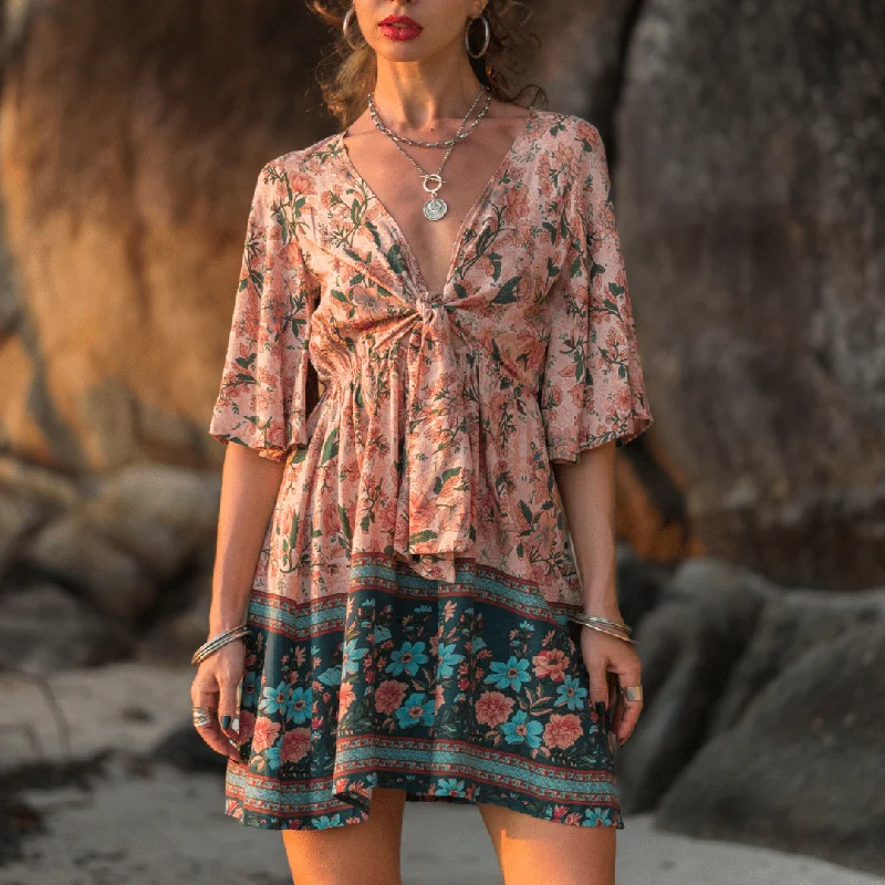 Scarlet Vintage Floral Mini Dress Cozy Jersey Mini Dress