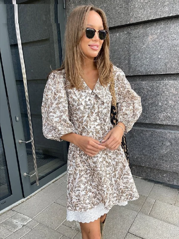 Summer Loose Print Fashion Lapel Short Puff Sleeve Mini Dress CODE: KAR2132 Cozy Ruched Mini Dress