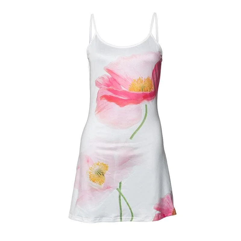 U neck flower print backless cami mini dress Cozy Ribbed Mini Dress