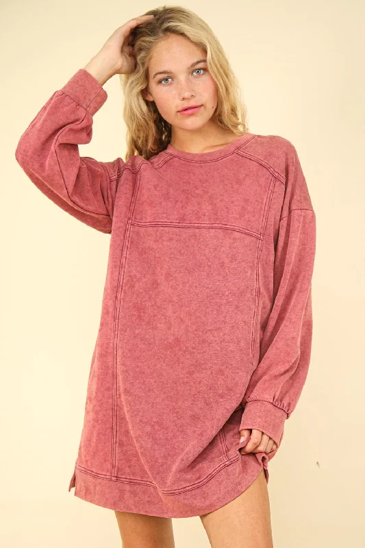 VERY J Mineral Washed Oversized Sweatshirt Mini Dress Comfortable Shift Mini Dress