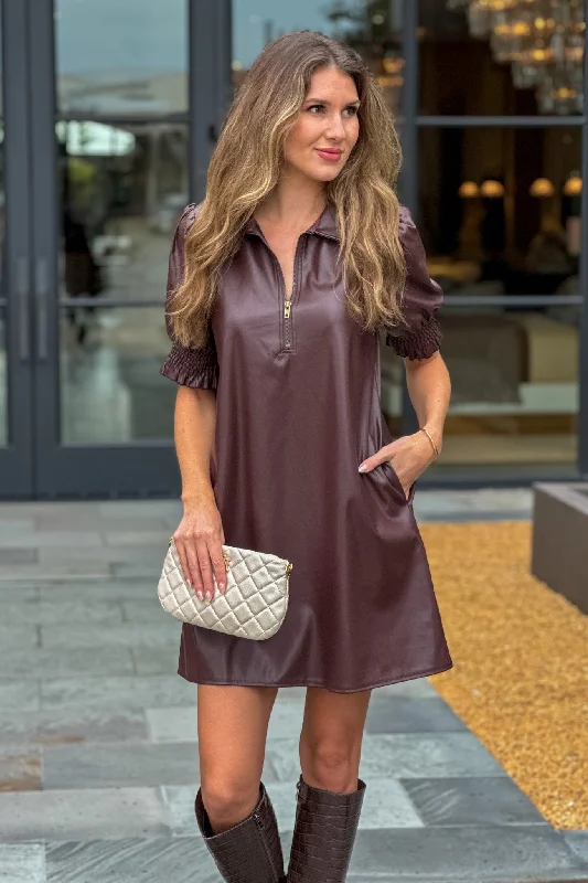 Zendaya Faux Leather Mini Dress : Redwood Elegant Vintage Mini Dress