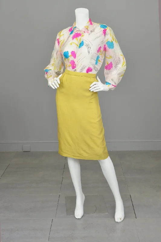 1940s Hand Dyed Tissue Silk Blouse with Balloon Sleeves Elegant Silk Blouse