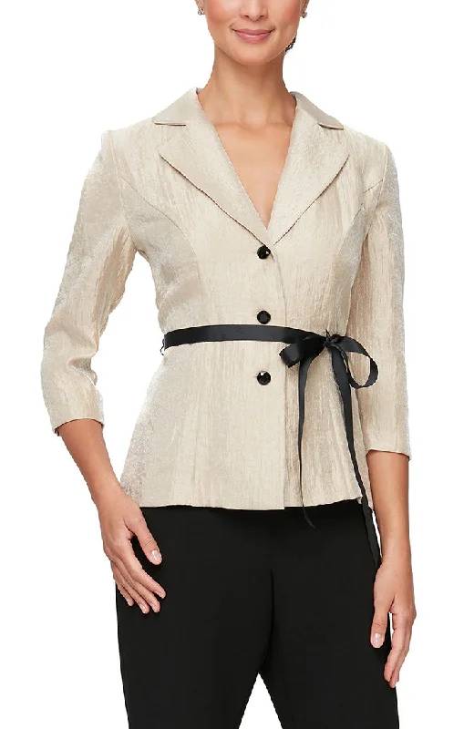 Alex Evenings Button Front Blouse with Tie Belt Silky Draped Blouse