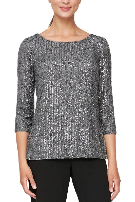 Alex Evenings Sequin-Detail Tunic Blouse Satin Drape Blouse