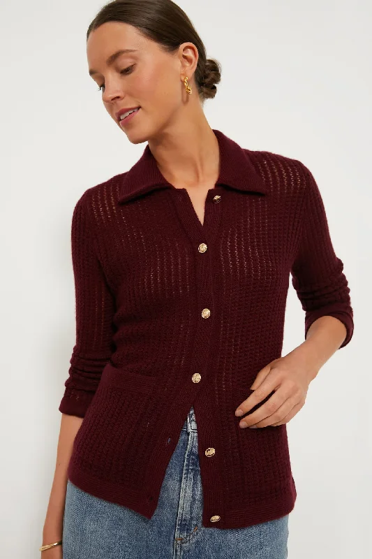 Burgundy Pointelle Cashmere Blouse Soft Modal Blouse