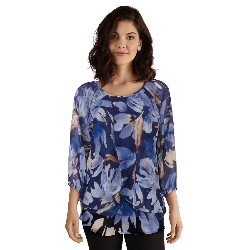 Classic Editions Women's Chiffon Tulip Blouse Double-Layered Blouse