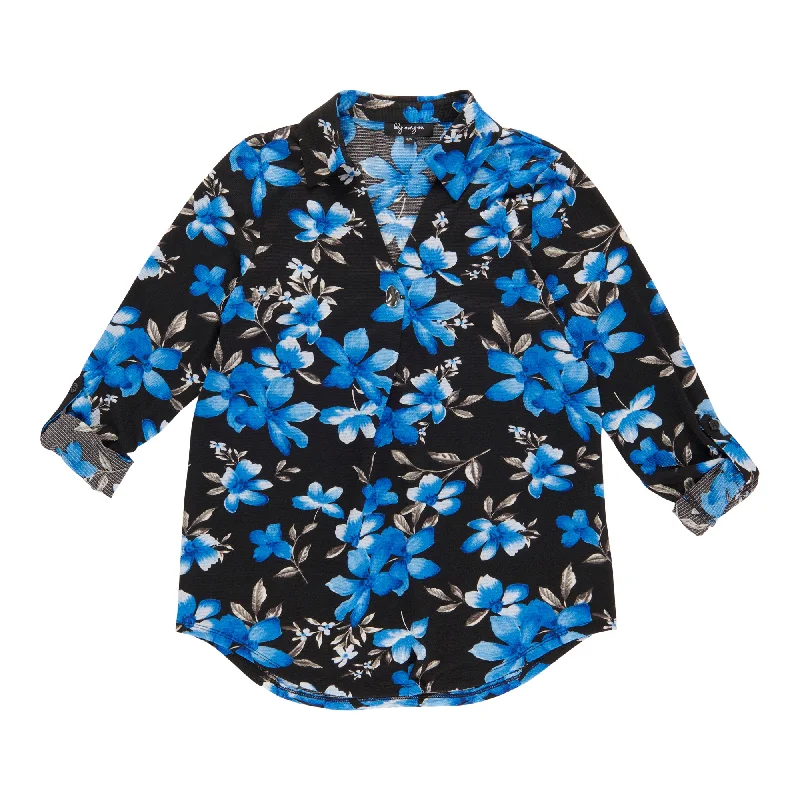 lily morgan Women's Blouse with Rolled Sleeves Boho Printed Blouse