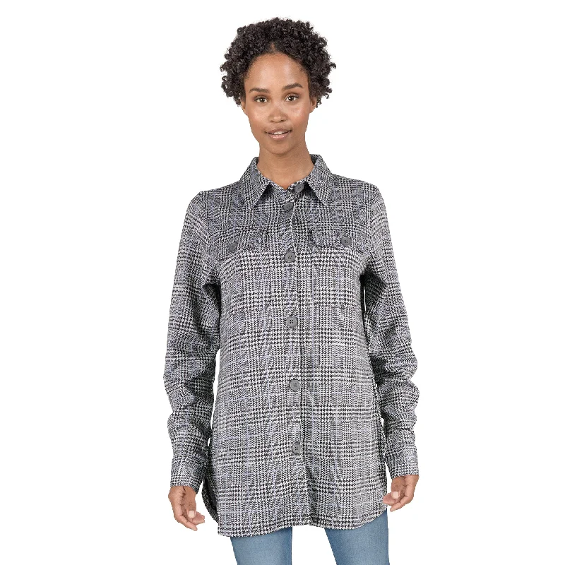 lily morgan Women's Knit Plaid Blouse Silky Draped Blouse