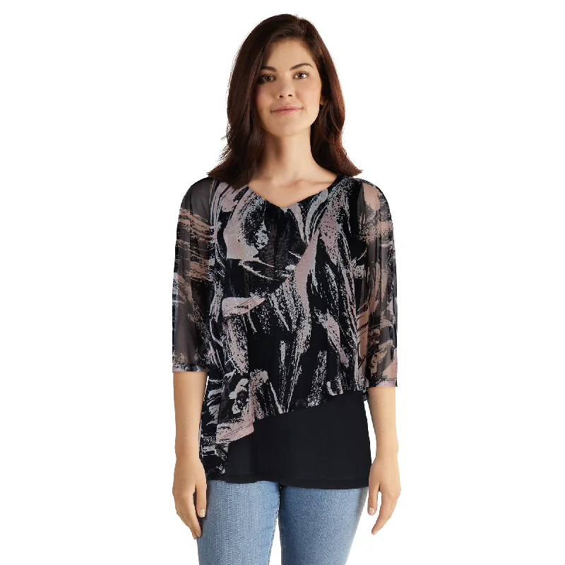 lily morgan Women's Round Neck Two-Fer Blouse Relaxed Fit Blouse