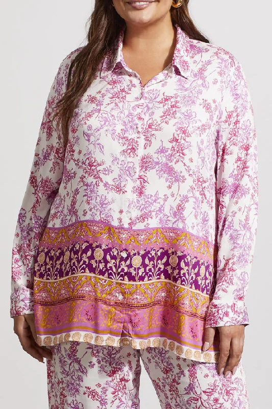 Tribal Border Print Blouse Puff Sleeve Blouse