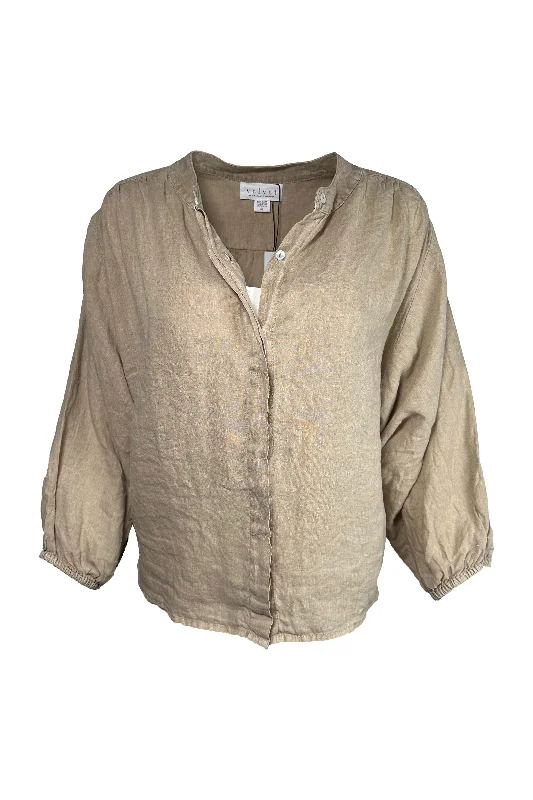 Velvet by Graham & Spencer Avis 06 Woven Linen Blouse | Autumn Sheer Sleeve Blouse