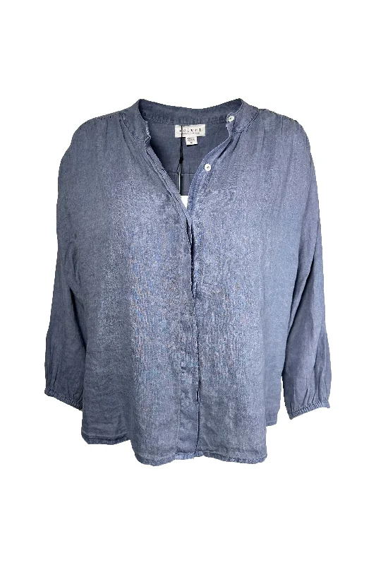 Velvet by Graham & Spencer Avis 06 Woven Linen Blouse | Blue Haze Double Button Blouse