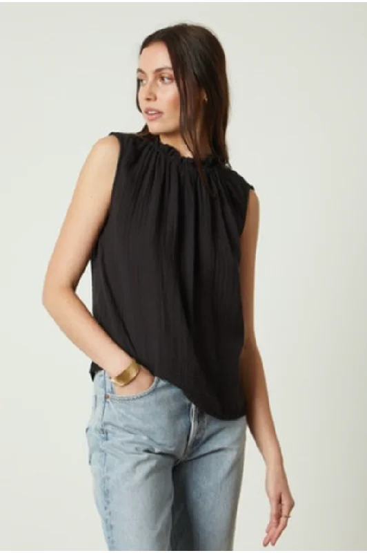 Velvet by Graham & Spencer Bianca 06 Sleeveless Blouse | Black | Clearance Final Sale Casual Stripe Blouse