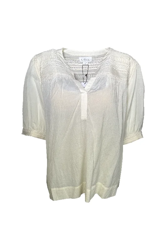 Velvet by Graham & Spencer Marci 06 Embroidered Lace Blouse | Cream Cotton Casual Blouse