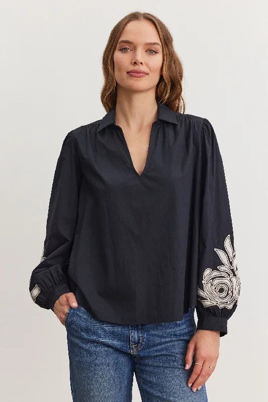 Velvet by Graham & Spencer Martine 06 Blouse | Black Delicate Pleat Blouse