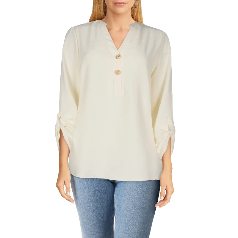 Women's Long Roll-Up Sleeve Button Blouse Casual Button Blouse