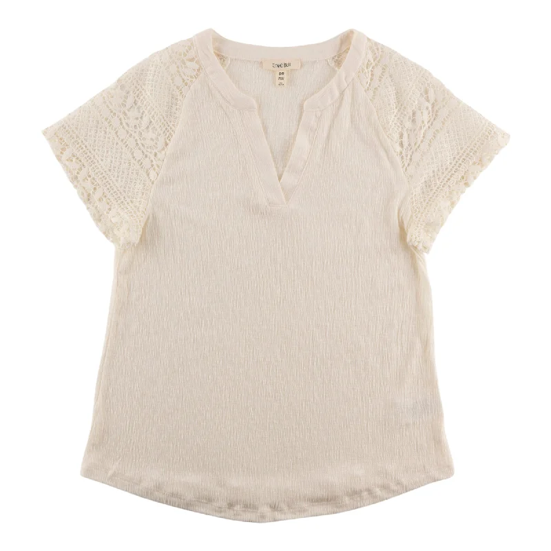 Women's V-Neck Lace Detail Blouse Feminine Pastel Blouse