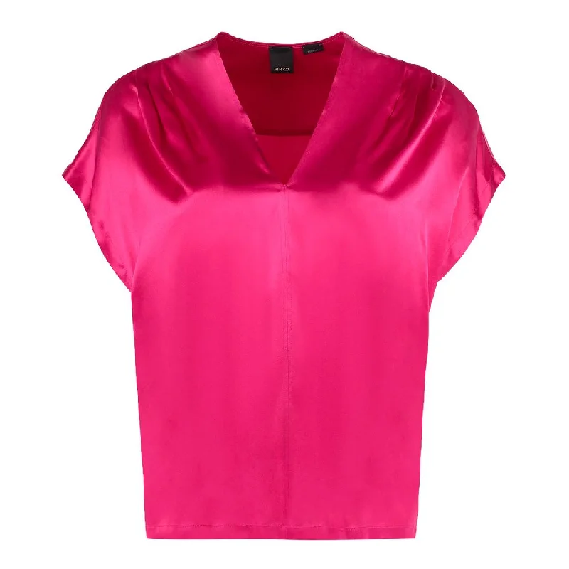 PINKO Elegant Fuchsia Silk Blend Blouse Mandarin Collar Blouse