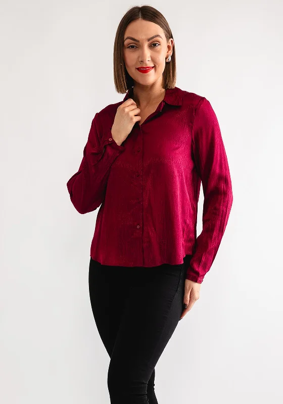 Vero Moda Thea Metallic Satin Blouse, Wine Polished Work Blouse