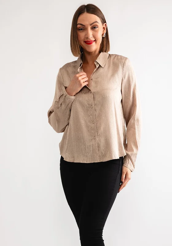 Vero Moda Thea Metallic Satin Blouse, Gold Short Sleeve Blouse