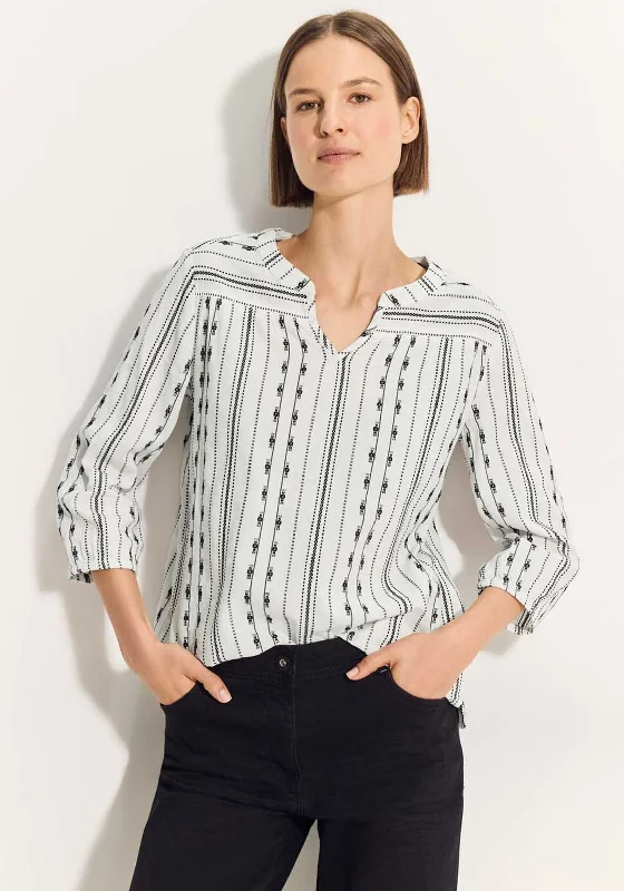 Cecil Embroidered Stripe Pattern Blouse, Vanilla White Smart Casual Blouse