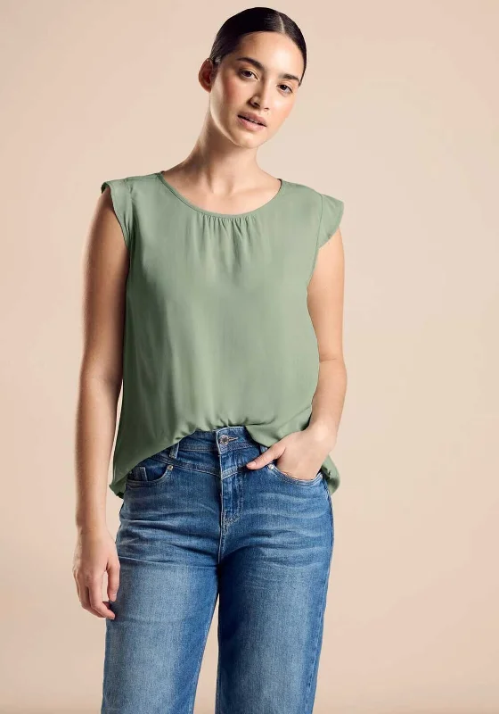 Street One Frill Trim Blouse, Soft Moss Green Feminine Pastel Blouse