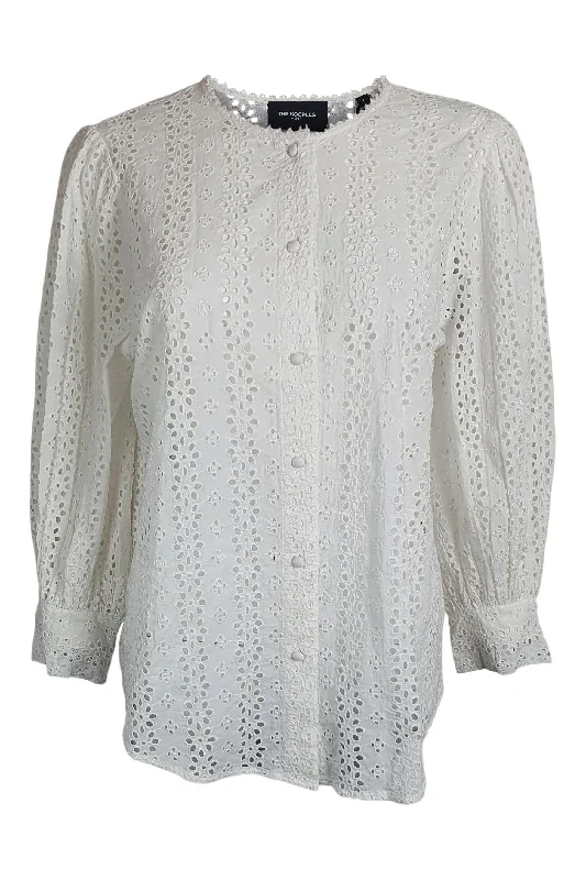 THE KOOPLES White Perforate Flowers Vintage Style Women's Blouse (3 | UK 14 | EU 40) Double Button Blouse