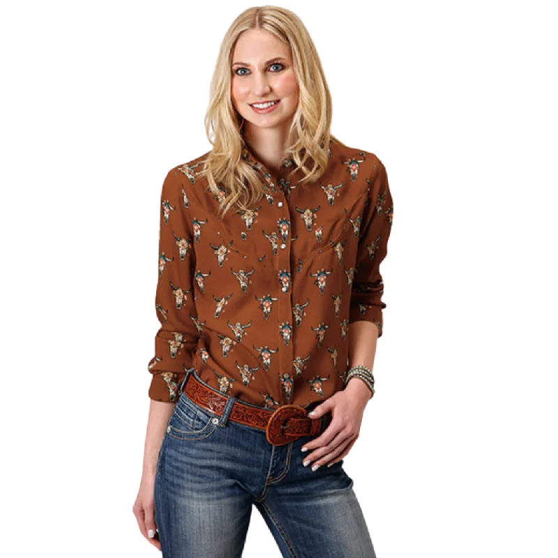 Women's Cowskulls Print Western Blouse 03-050-0590-6103 BR Flowy Bohemian Blouse