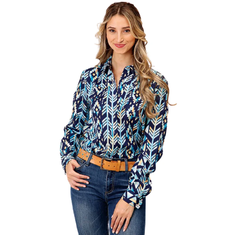 Women’s Modern Aztec Print Western Blouse Long Sleeve Printed Shirt by Roper - 03-050-0590-2048 Polished Work Blouse