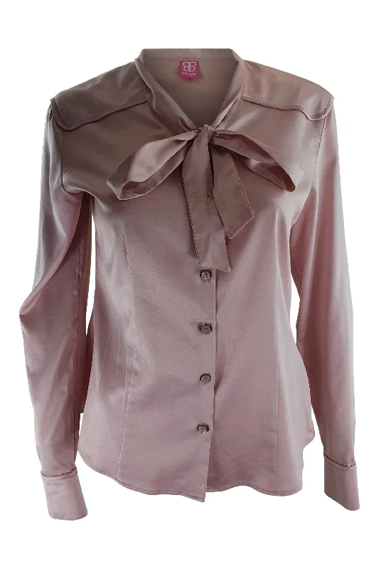 BASLER Pink Satin Pussy Bow Blouse (36) Soft Modal Blouse