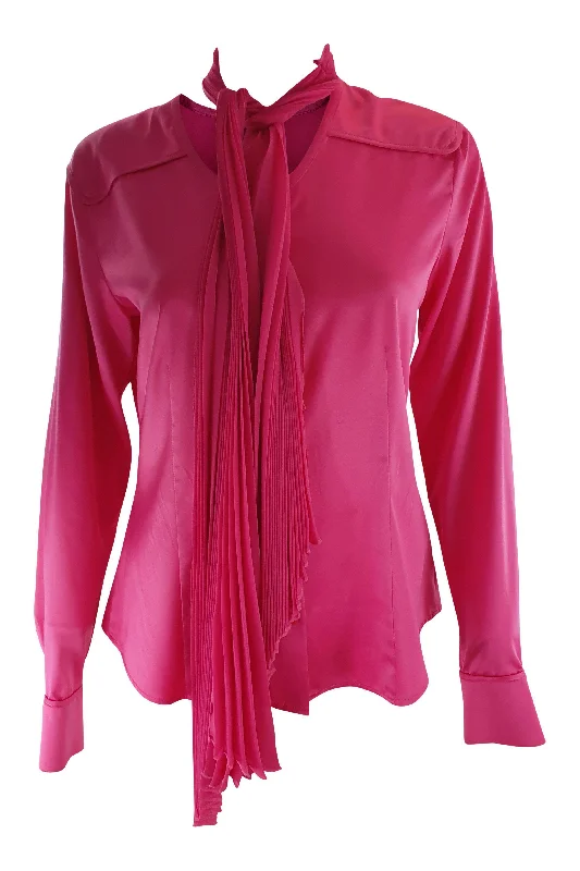 BASLER Women's Hot Pink Satin Blouse Matching Pleated Scarf (EU 36) Office-Ready Blouse