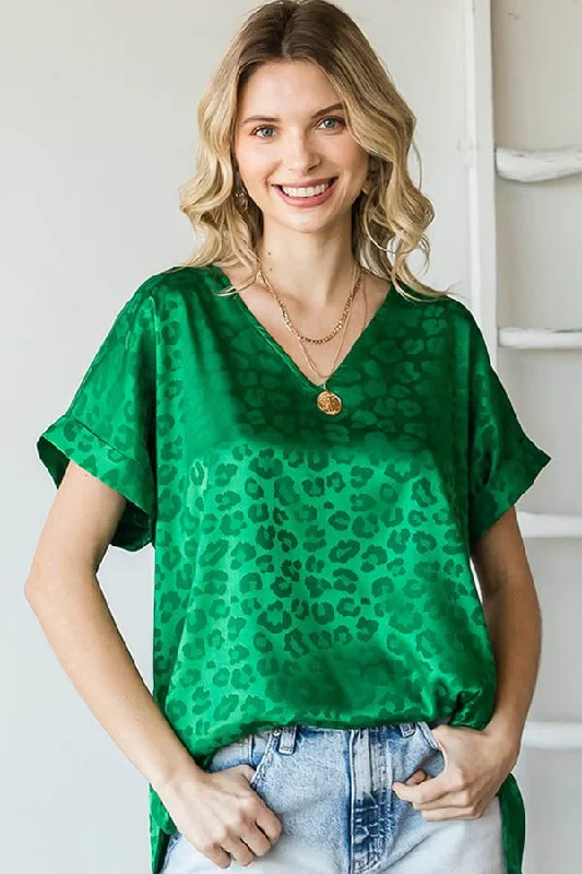 BK Brand Silky V-Neck Blouse Delicate Pleat Blouse