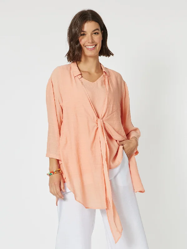 Aegean Shacket - Melon Silky Draped Blouse