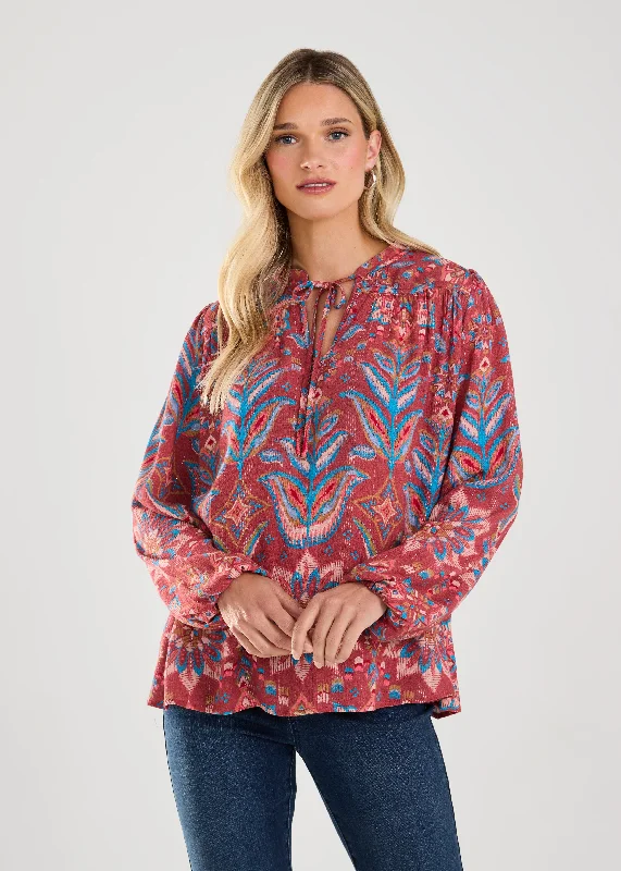 FDJ Long Sleeve Tie-Up Blouse Asymmetric Hem Blouse