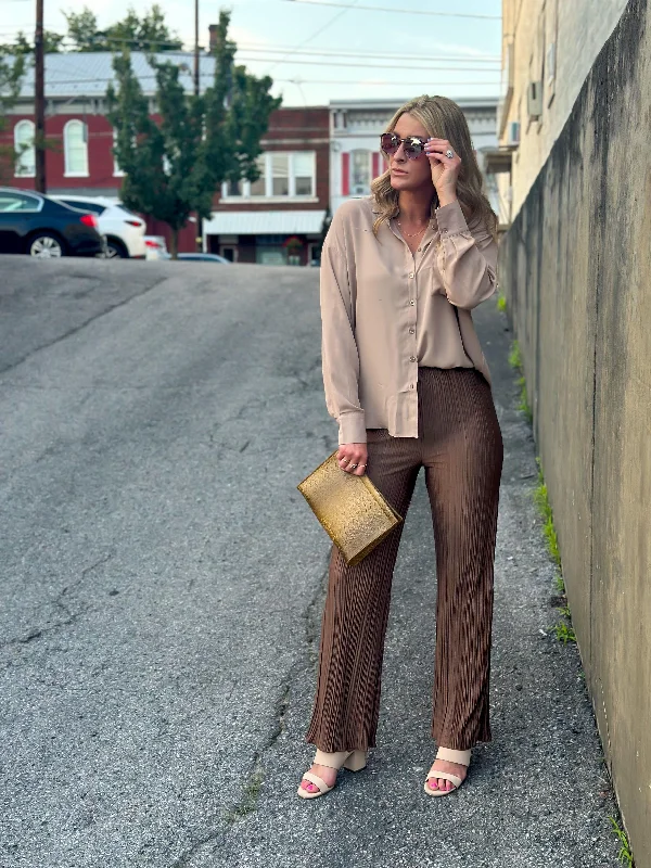 Khaki Classic Lightweight Button Up Blouse Top Double Button Blouse