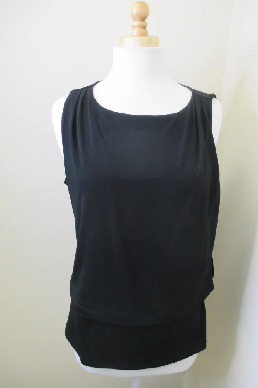 Ann Taylor Sleeveless Black Blouse, Size L NWT Feminine Puff Blouse