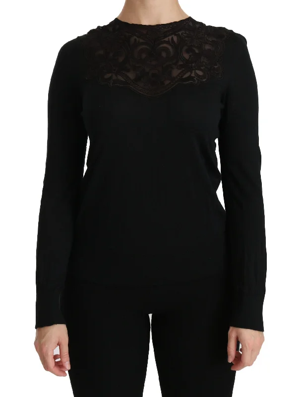 Dolce & Gabbana Elegant Silk-Blend Black Lace Blouse Slim Fit Blouse