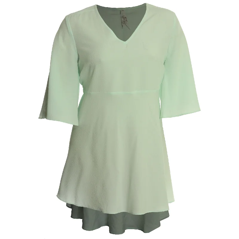 Melissa McCarthy Seven7 Green Short Sleeve V-Neck High-Low Blouse Plus Size Lightweight Linen Blouse