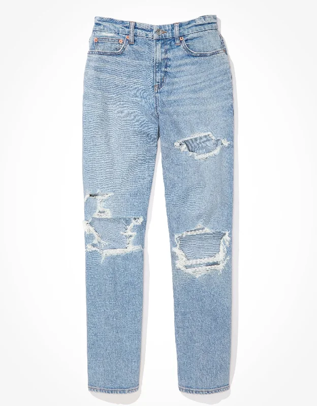 AE Stretch Ripped Curvy '90s Straight Jean Comfortable Dark Wash Jeans