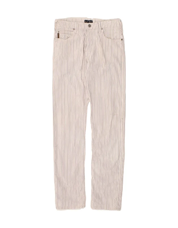 ARMANI JEANS Womens Slim Casual Trousers W31 L32 White Striped Cotton Comfortable Flare Leg Jeans