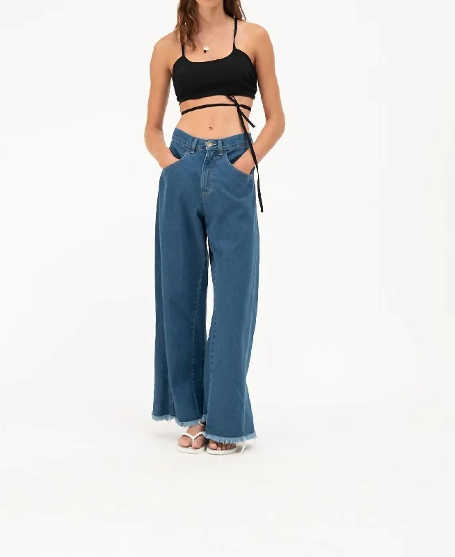 Asimetrico Wide Leg Jeans In Denim Casual Distressed Denim Jeans