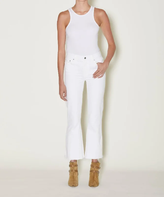 Bella Crop Flare Jeans In White Casual Bootcut Ripped Jeans