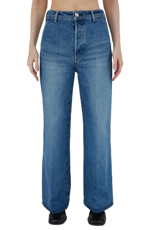 Cambria Centerpress Wide-Cropped Jean In Blue Comfortable Drawstring Waist Jeans