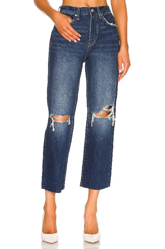 Cassie Crop Super High Rise Straight Jean In Motive Distressed Fashionable Raw Hem Bootcut Jeans