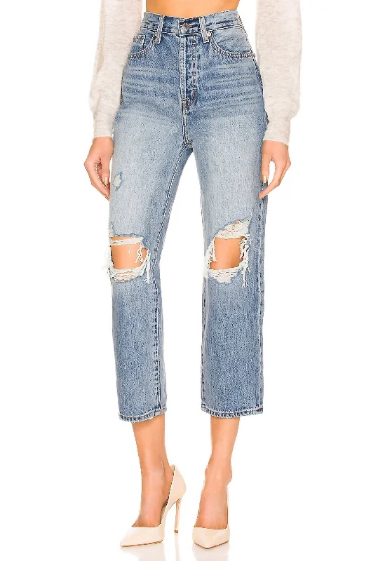 Cassie Super High Rise Straight Crop Jean In Blossom Distressed Elegant Wide-Leg Jeans