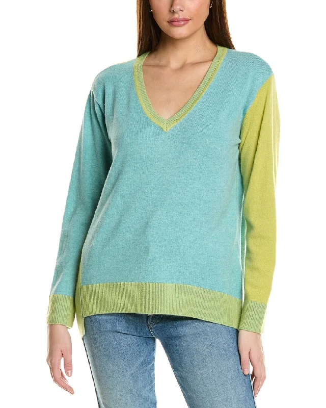 Collaboration V-Neck Asymmetrical Colorblocked Cashmere Sweater Jersey Fabric Tulle Fabric Batik Fabric