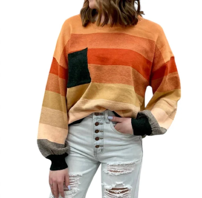 Fall Stripes Sweater In Orange Combo Fleece Sweater Nylon Polyester